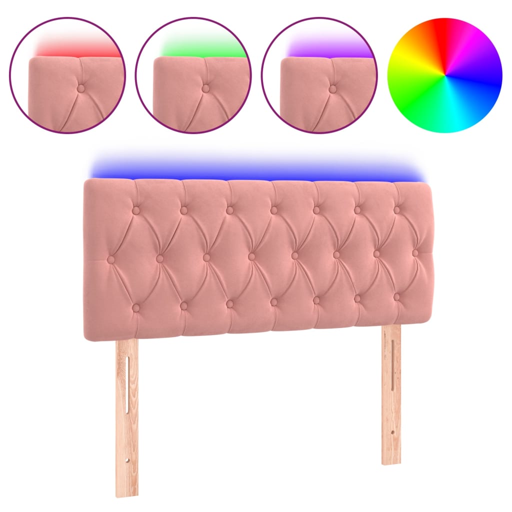sengegavl med LED-lys 90x7x78/88 cm velour lyserød