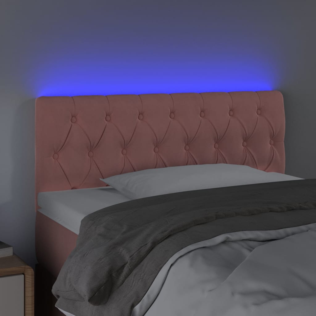 sengegavl med LED-lys 90x7x78/88 cm velour lyserød