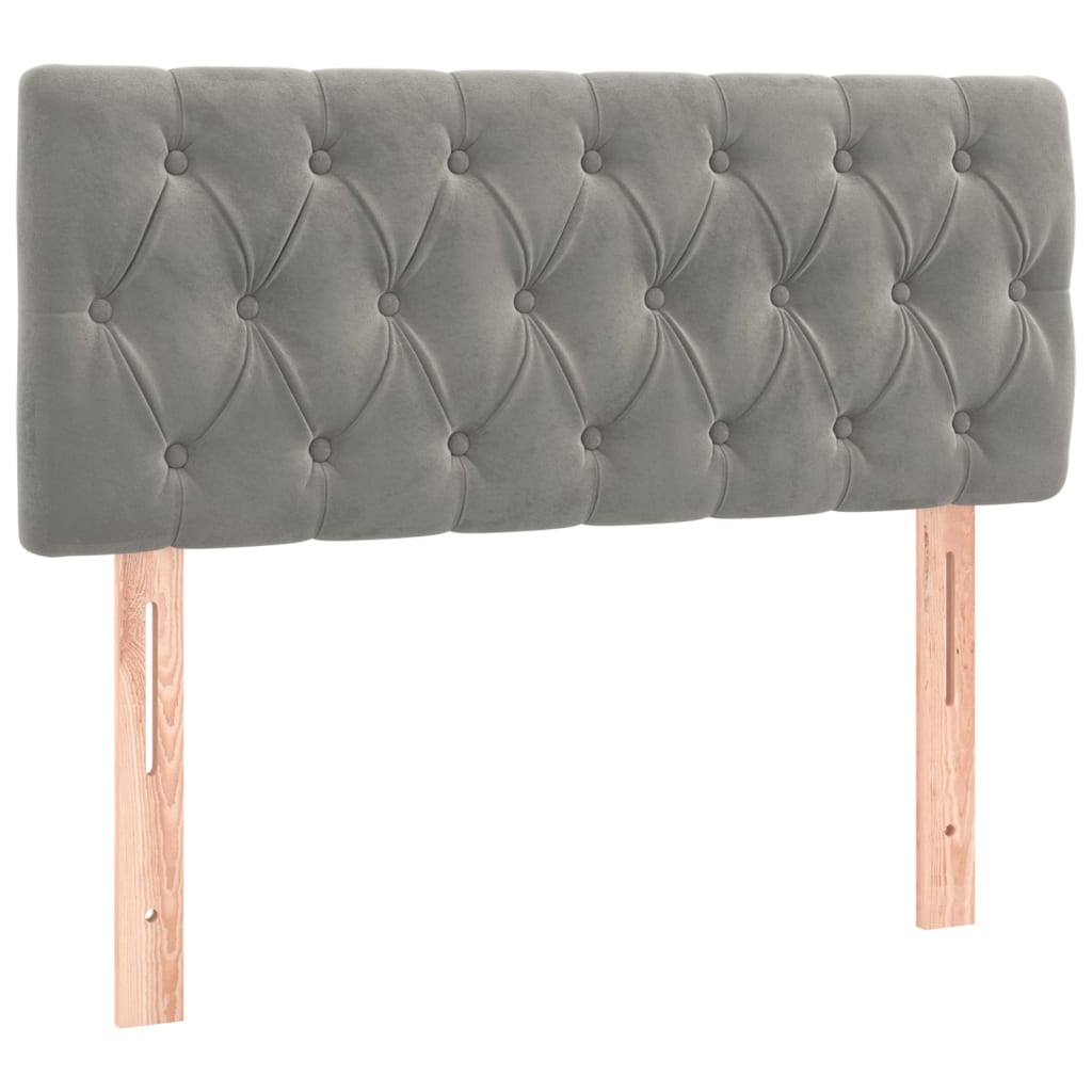 sengegavl med LED-lys 100x7x78/88 cm velour lysegrå