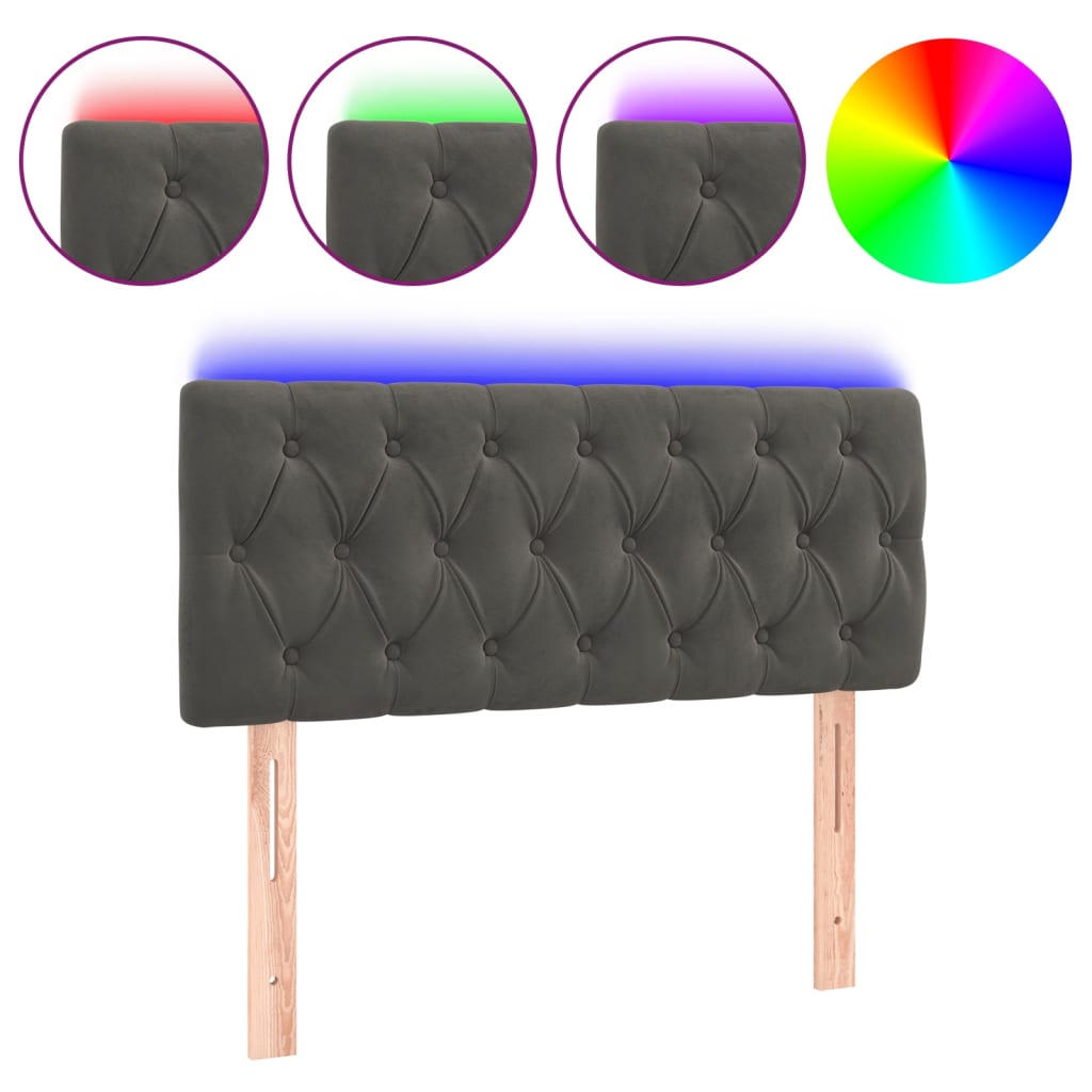 sengegavl med LED-lys 100x7x78/88 cm velour mørkegrå