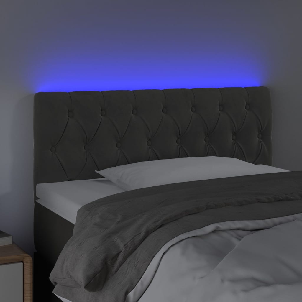 sengegavl med LED-lys 100x7x78/88 cm velour mørkegrå