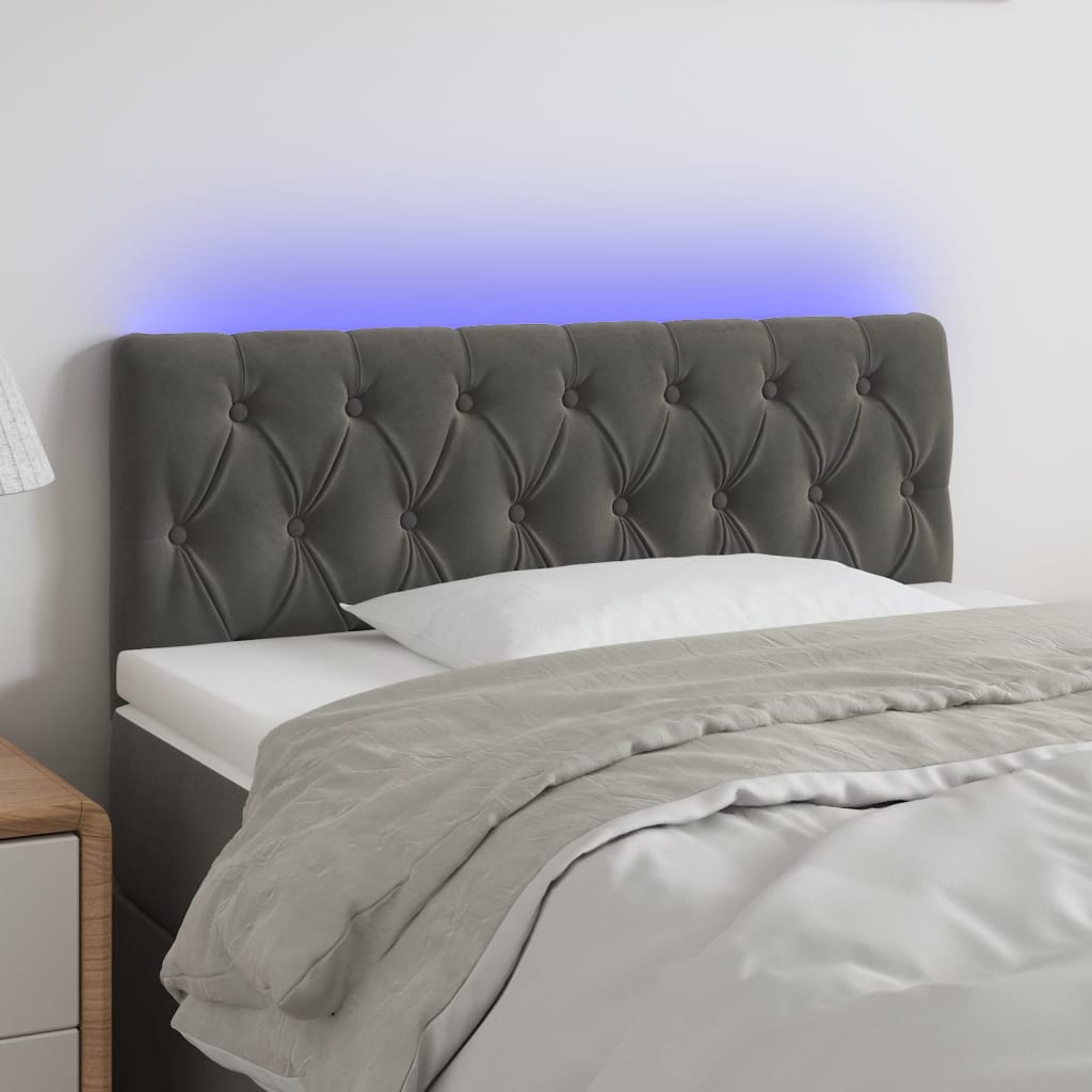 sengegavl med LED-lys 100x7x78/88 cm velour mørkegrå