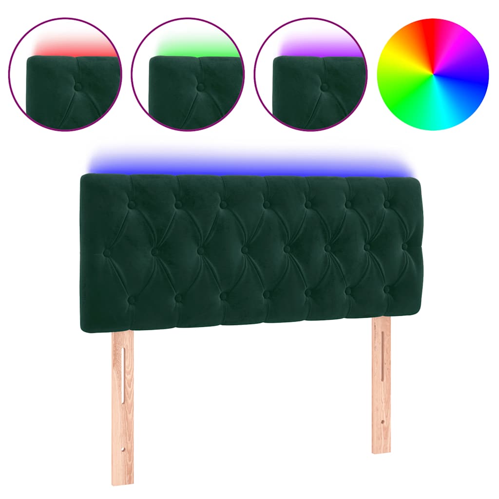 sengegavl med LED-lys 100x7x78/88 cm velour mørkegrøn