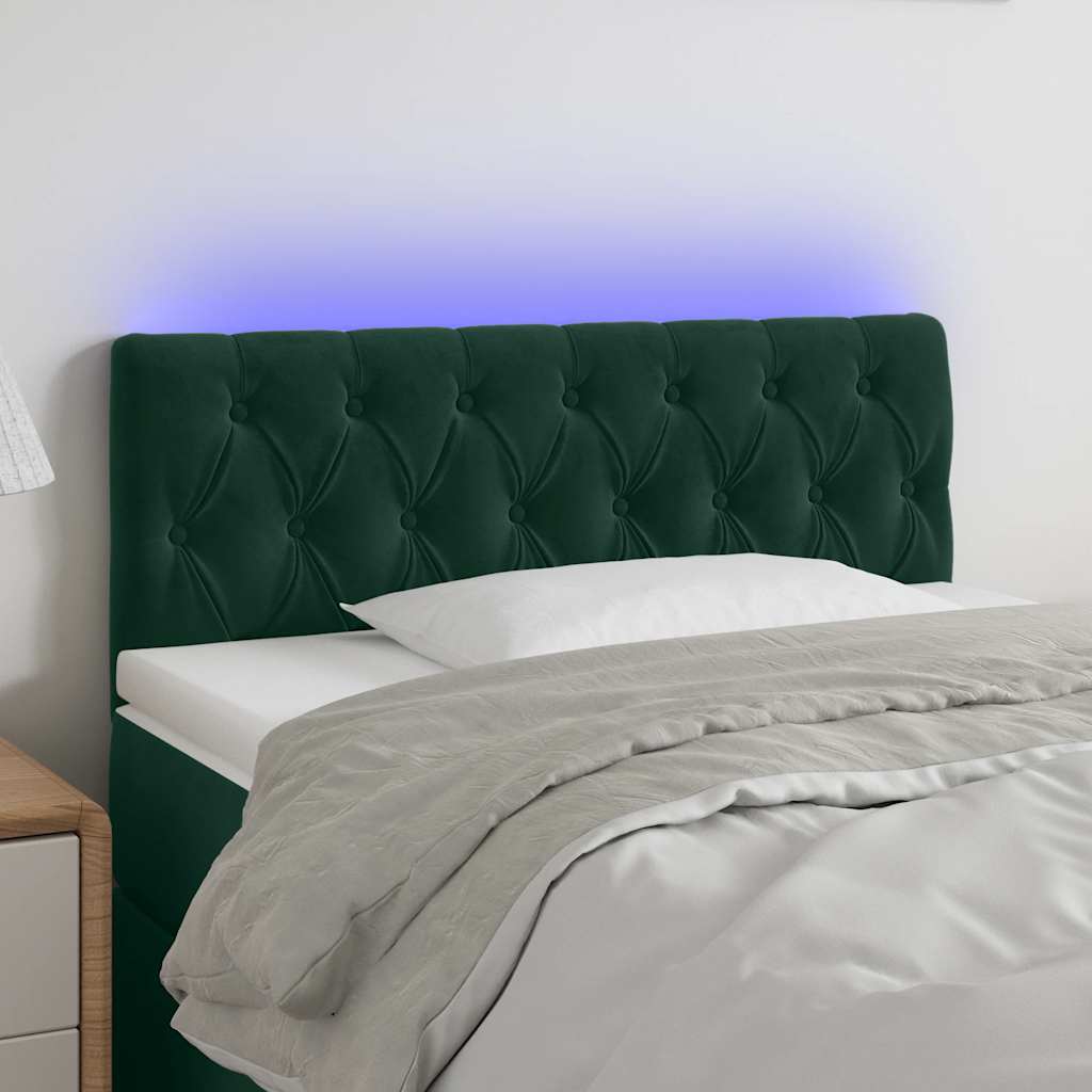 sengegavl med LED-lys 100x7x78/88 cm velour mørkegrøn