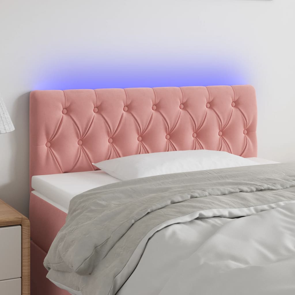 sengegavl med LED-lys 100x7x78/88 cm velour lyserød