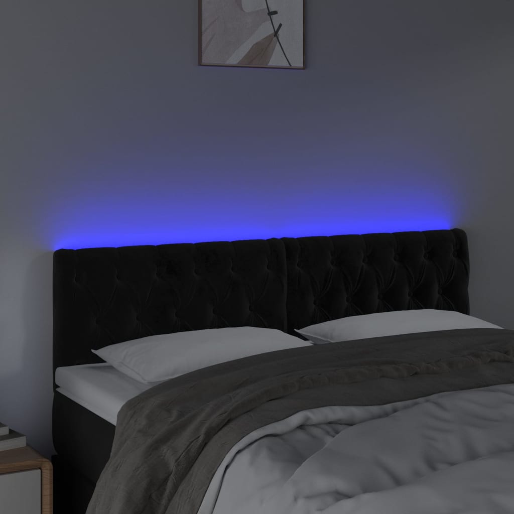 sengegavl med LED-lys 144x7x78/88 cm velour sort