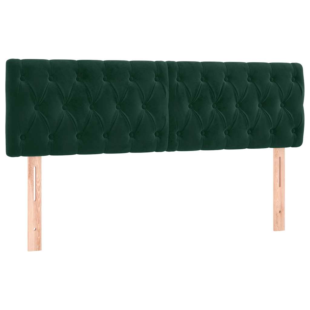 sengegavl med LED-lys 144x7x78/88 cm velour mørkegrøn