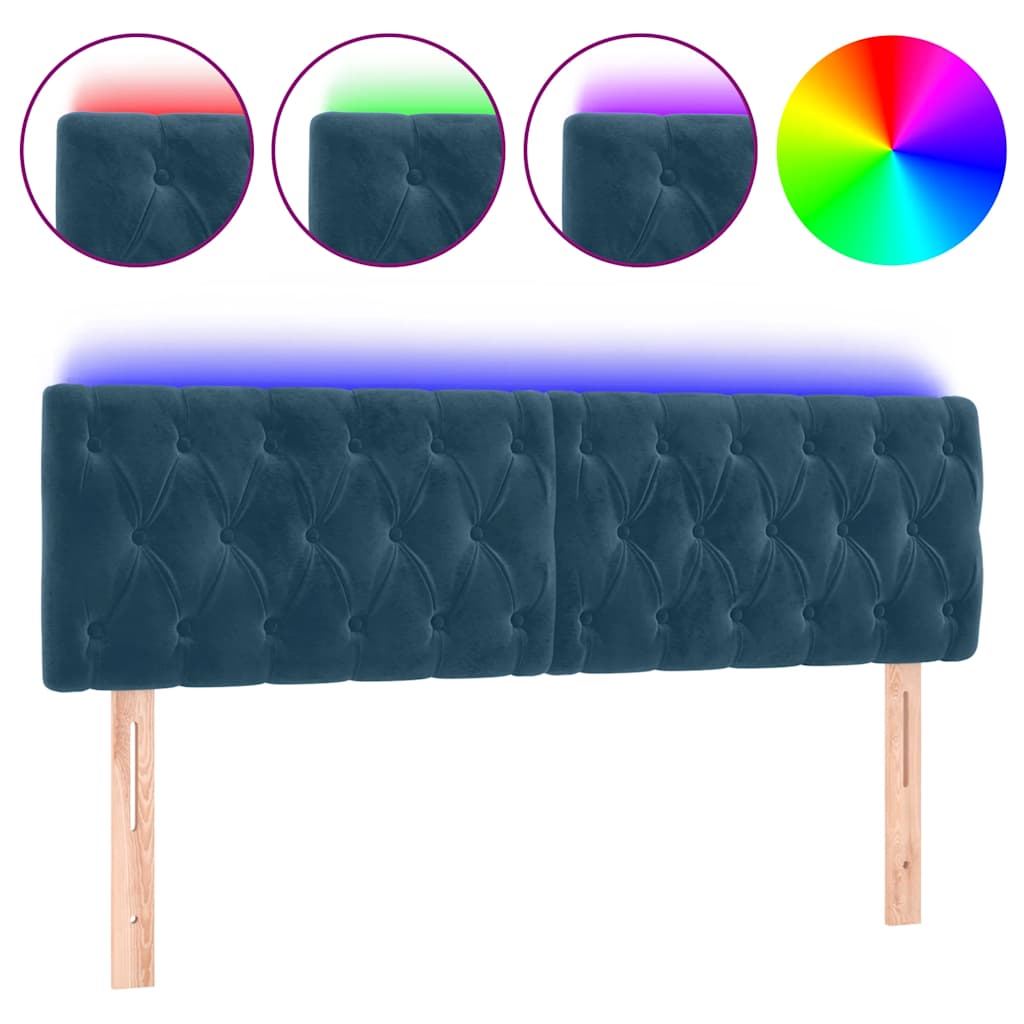 sengegavl med LED-lys 144x7x78/88 cm velour mørkeblå