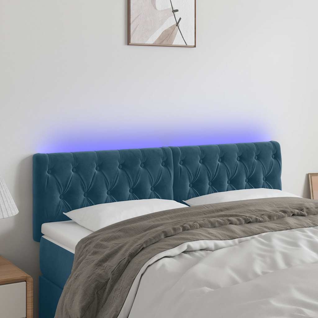 sengegavl med LED-lys 144x7x78/88 cm velour mørkeblå