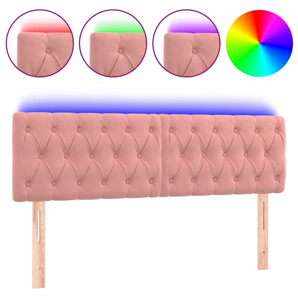sengegavl med LED-lys 144x7x78/88 cm velour lyserød