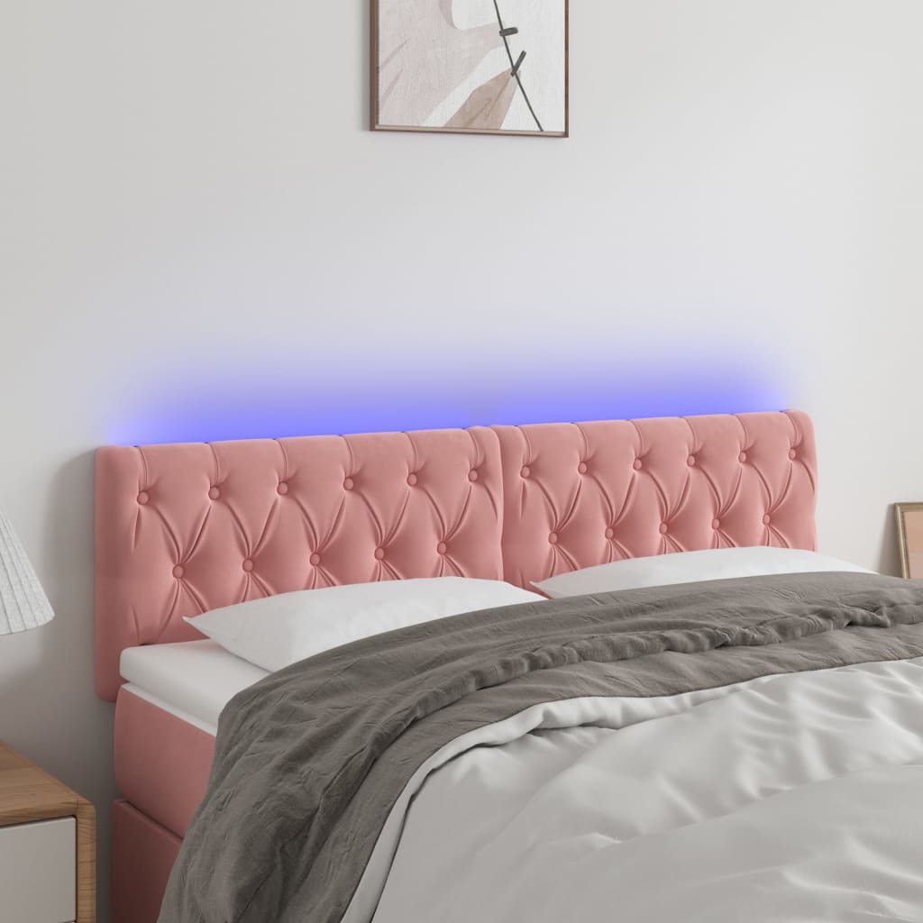 sengegavl med LED-lys 144x7x78/88 cm velour lyserød