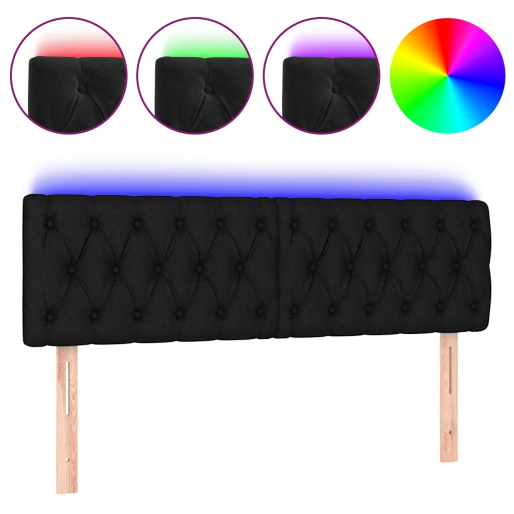 sengegavl med LED-lys 160x7x78/88 cm velour sort