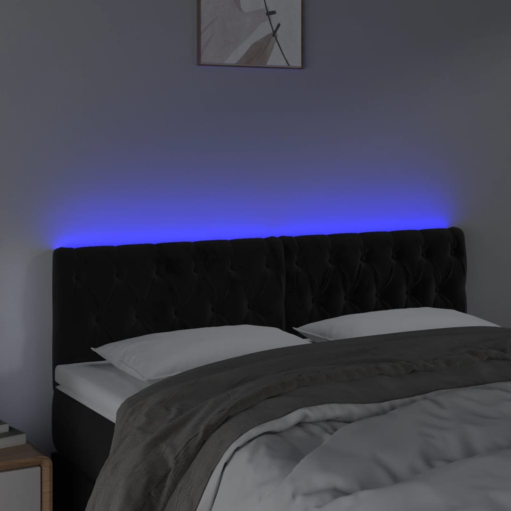sengegavl med LED-lys 160x7x78/88 cm velour sort