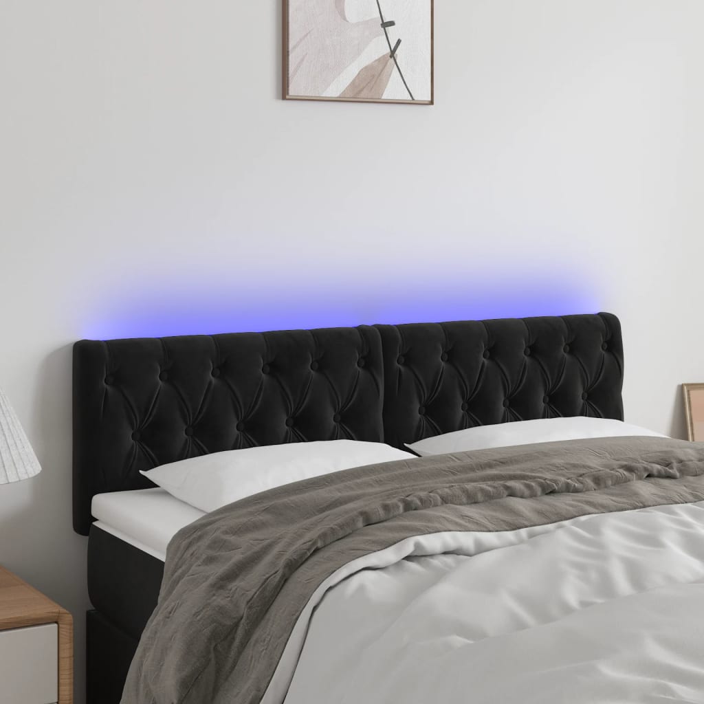 sengegavl med LED-lys 160x7x78/88 cm velour sort