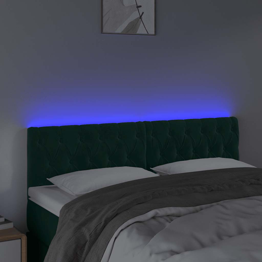 sengegavl med LED-lys 160x7x78/88 cm velour mørkegrøn