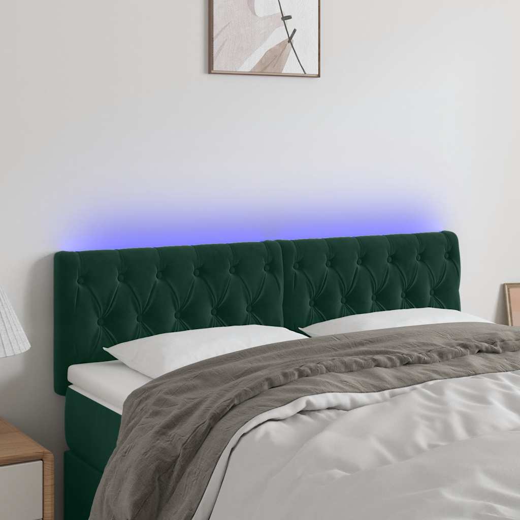 sengegavl med LED-lys 160x7x78/88 cm velour mørkegrøn