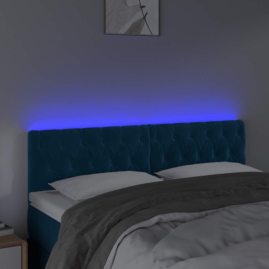 sengegavl med LED-lys 160x7x78/88 cm velour mørkeblå