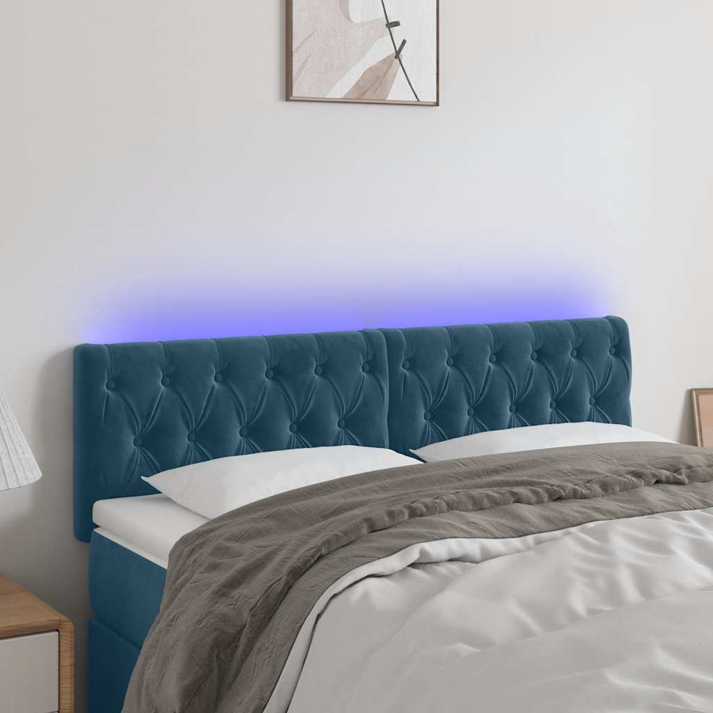 sengegavl med LED-lys 160x7x78/88 cm velour mørkeblå