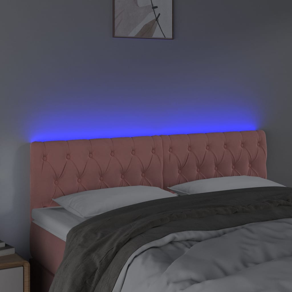 sengegavl med LED-lys 160x7x78/88 cm velour lyserød