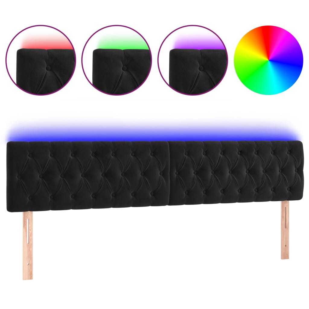 sengegavl med LED-lys 180x7x78/88 cm velour sort