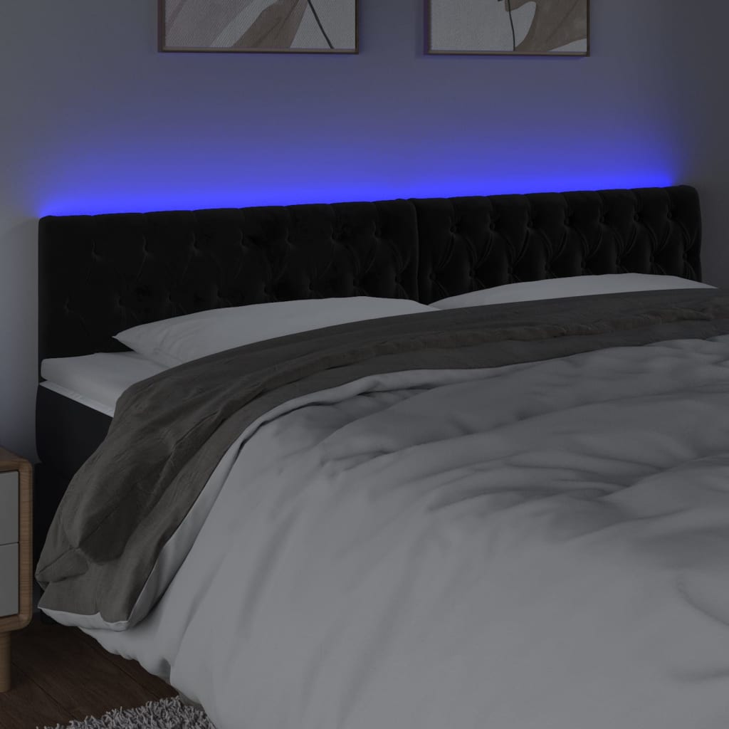 sengegavl med LED-lys 180x7x78/88 cm velour sort