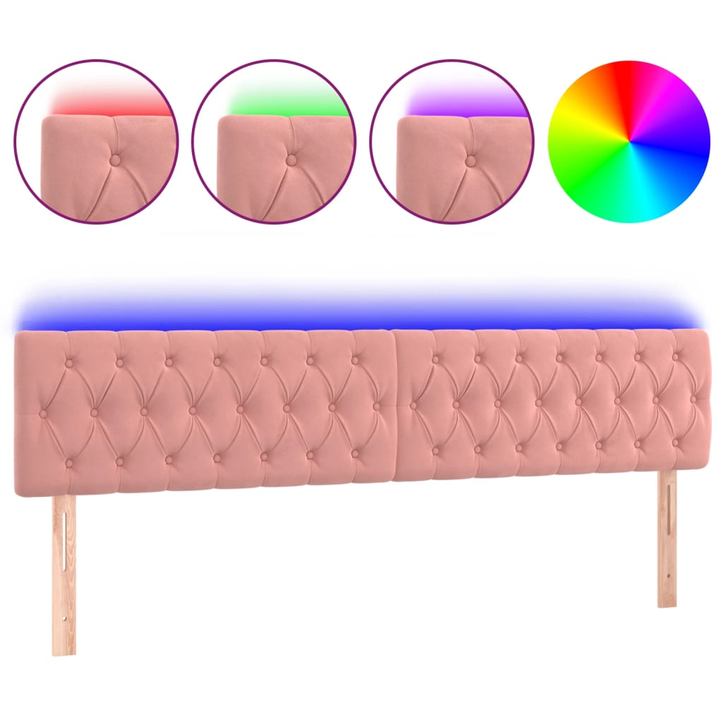 sengegavl med LED-lys 180x7x78/88 cm velour lyserød