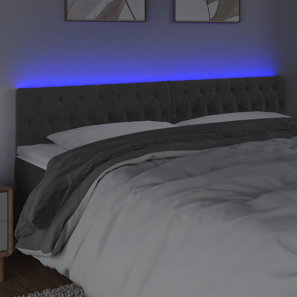 sengegavl med LED-lys 200x7x78/88 cm velour mørkegrå