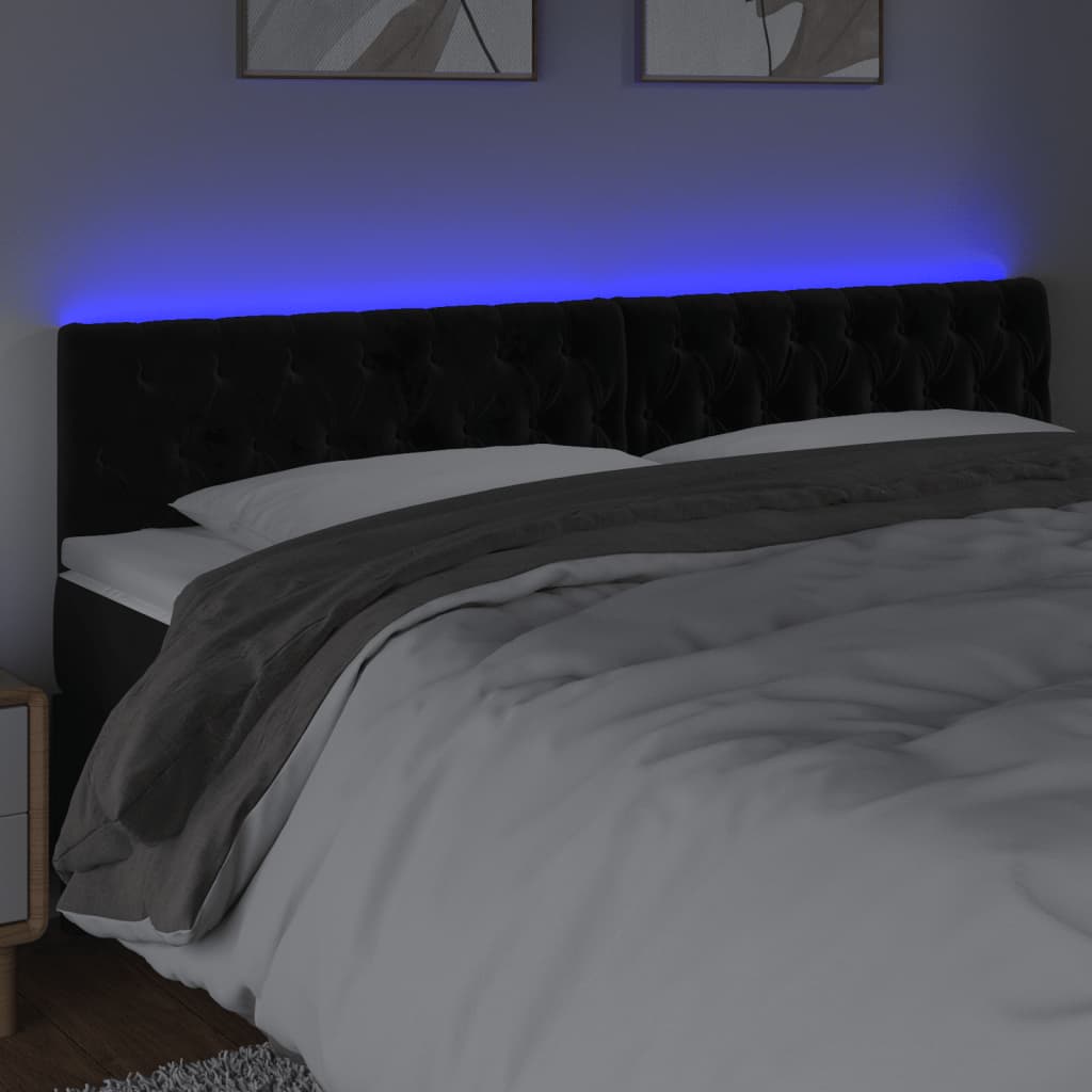 sengegavl med LED-lys 200x7x78/88 cm velour sort