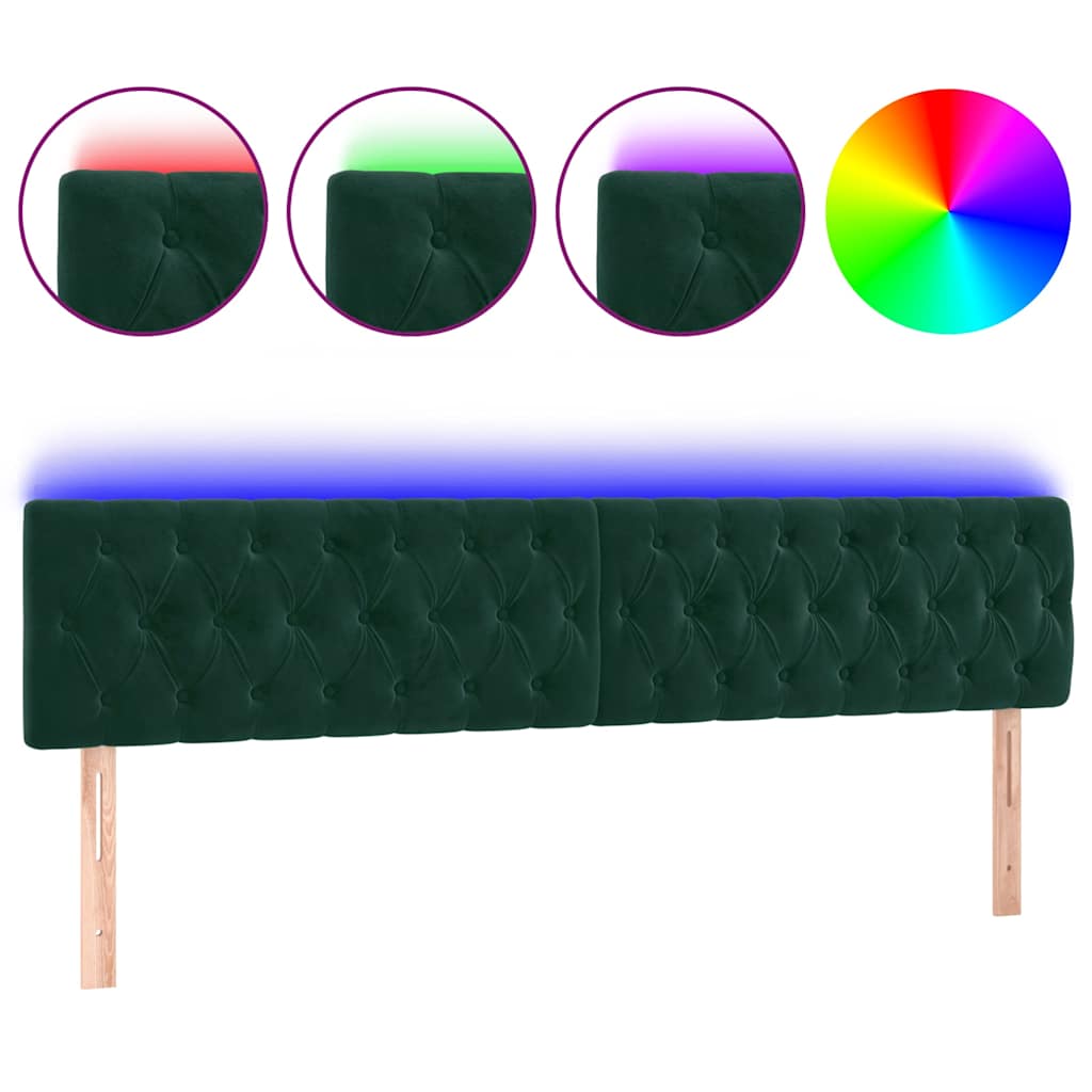 sengegavl med LED-lys 200x7x78/88 cm velour mørkegrøn