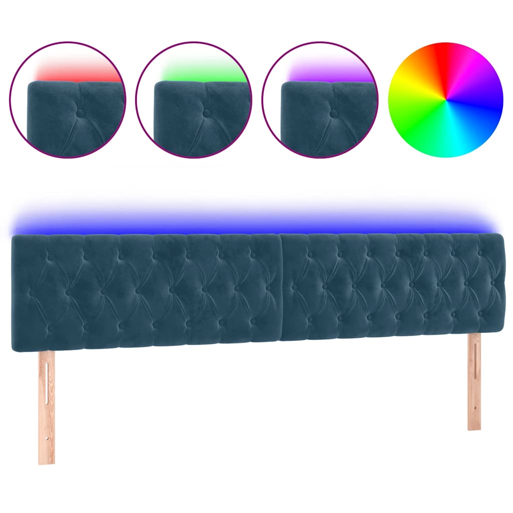 sengegavl med LED-lys 200x7x78/88 cm velour mørkeblå