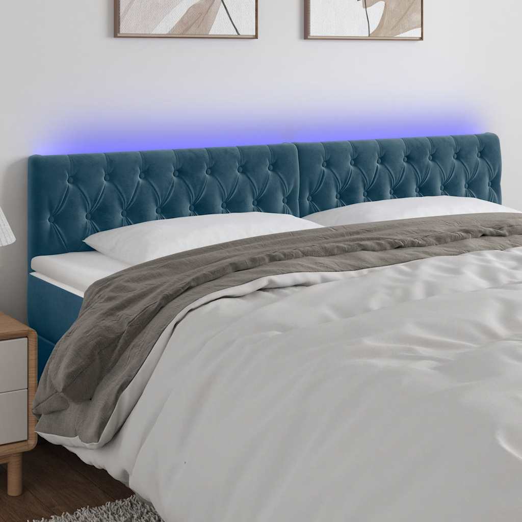 sengegavl med LED-lys 200x7x78/88 cm velour mørkeblå