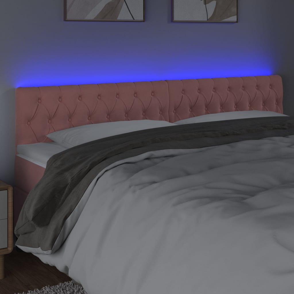 sengegavl med LED-lys 200x7x78/88 cm velour lyserød