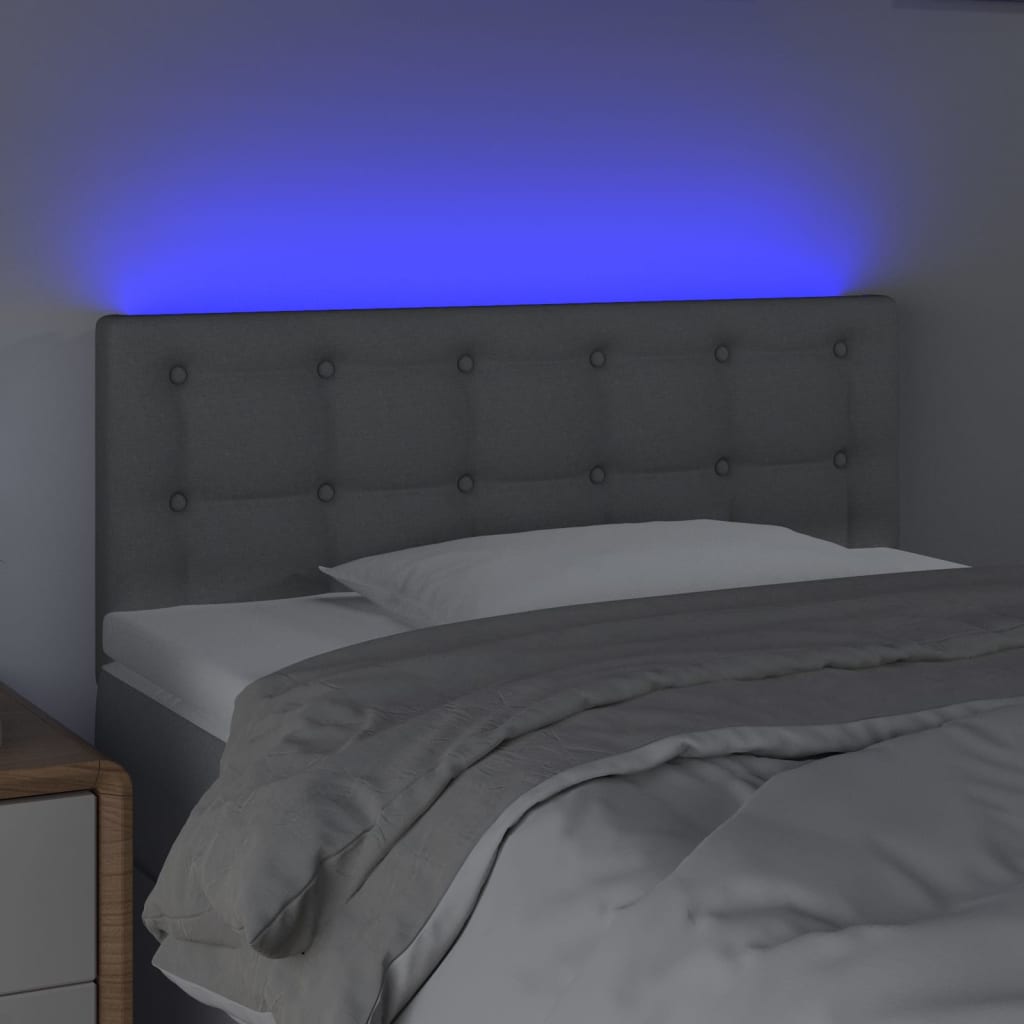 sengegavl med LED-lys 80x5x78/88 cm stof lysegrå
