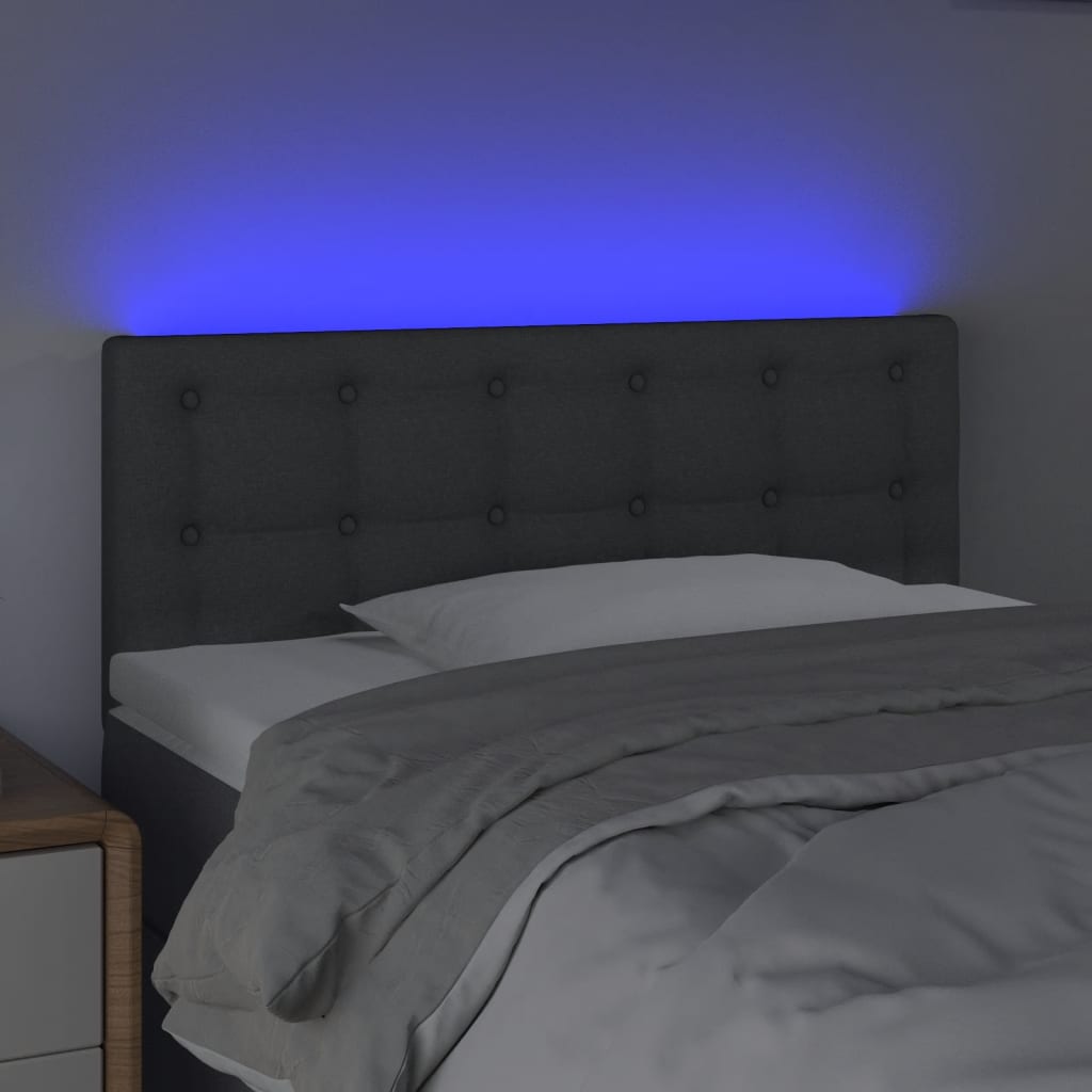 sengegavl med LED-lys 80x5x78/88 cm stof mørkegrå
