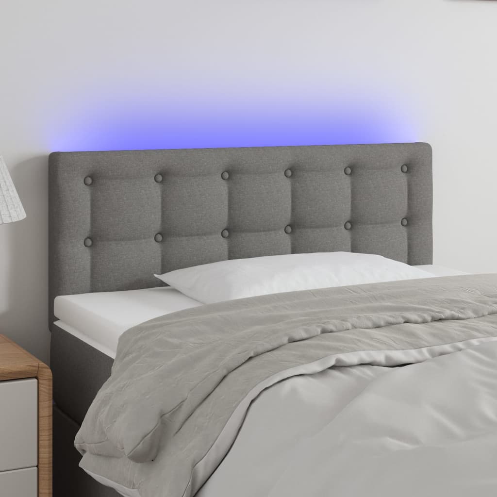 sengegavl med LED-lys 80x5x78/88 cm stof mørkegrå