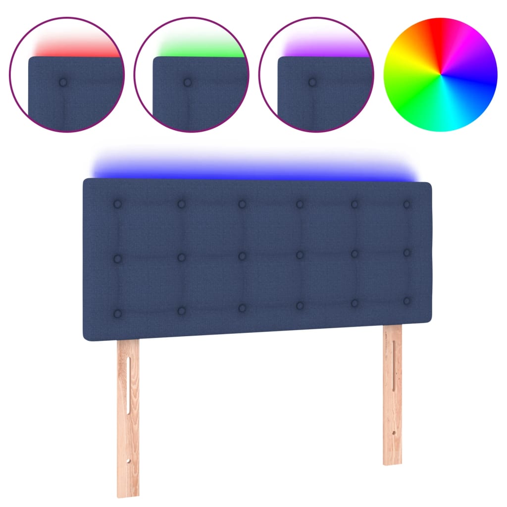 sengegavl med LED-lys 80x5x78/88 cm stof blå