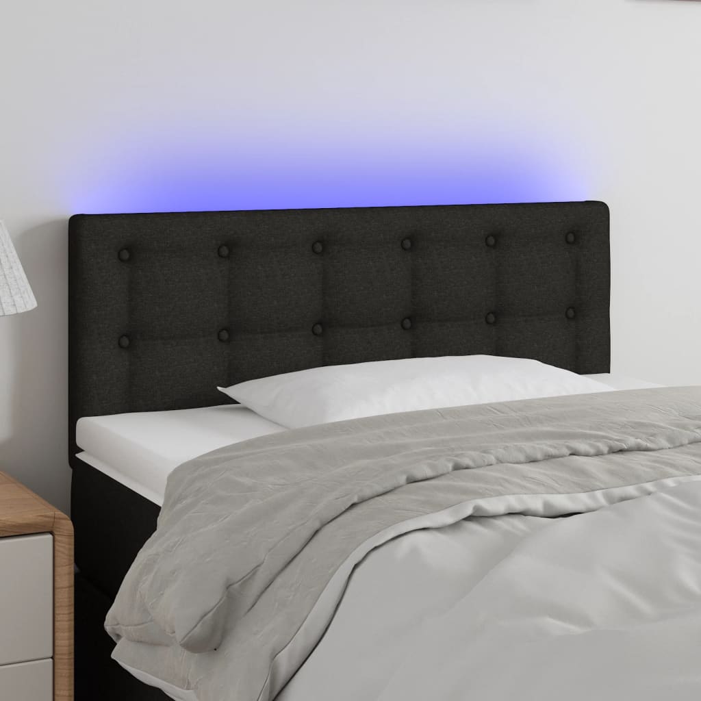 sengegavl med LED-lys 90x5x78/88 cm stof sort