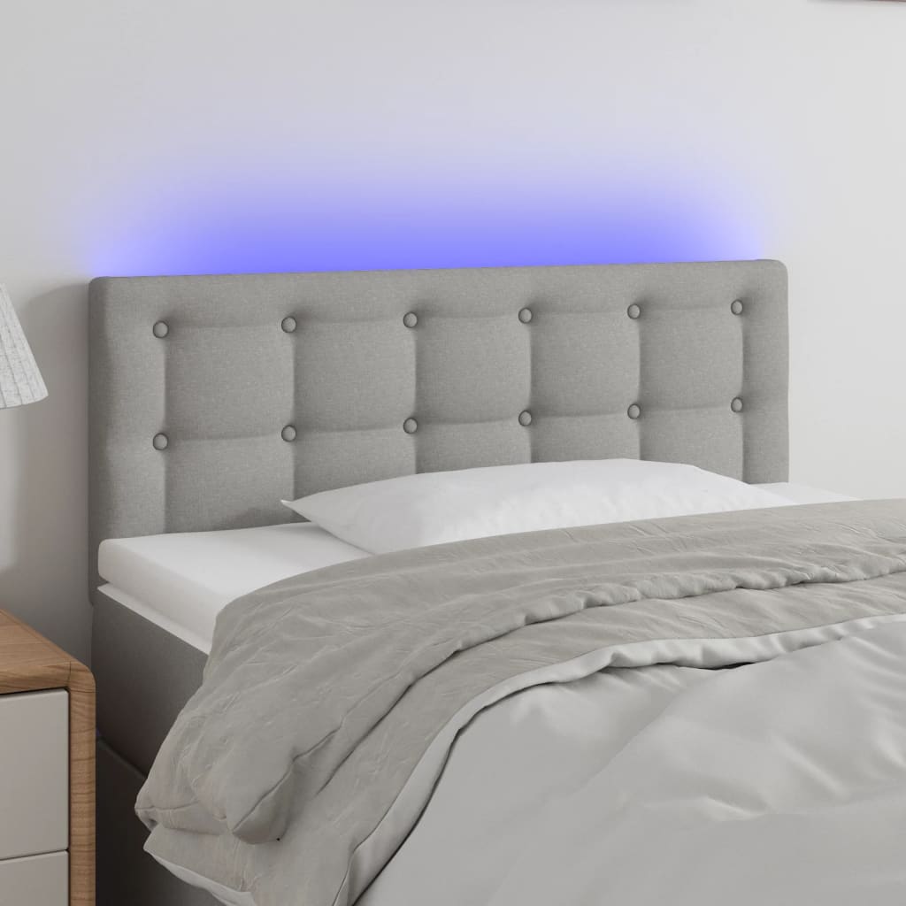 sengegavl med LED-lys 100x5x78/88 cm stof lysegrå