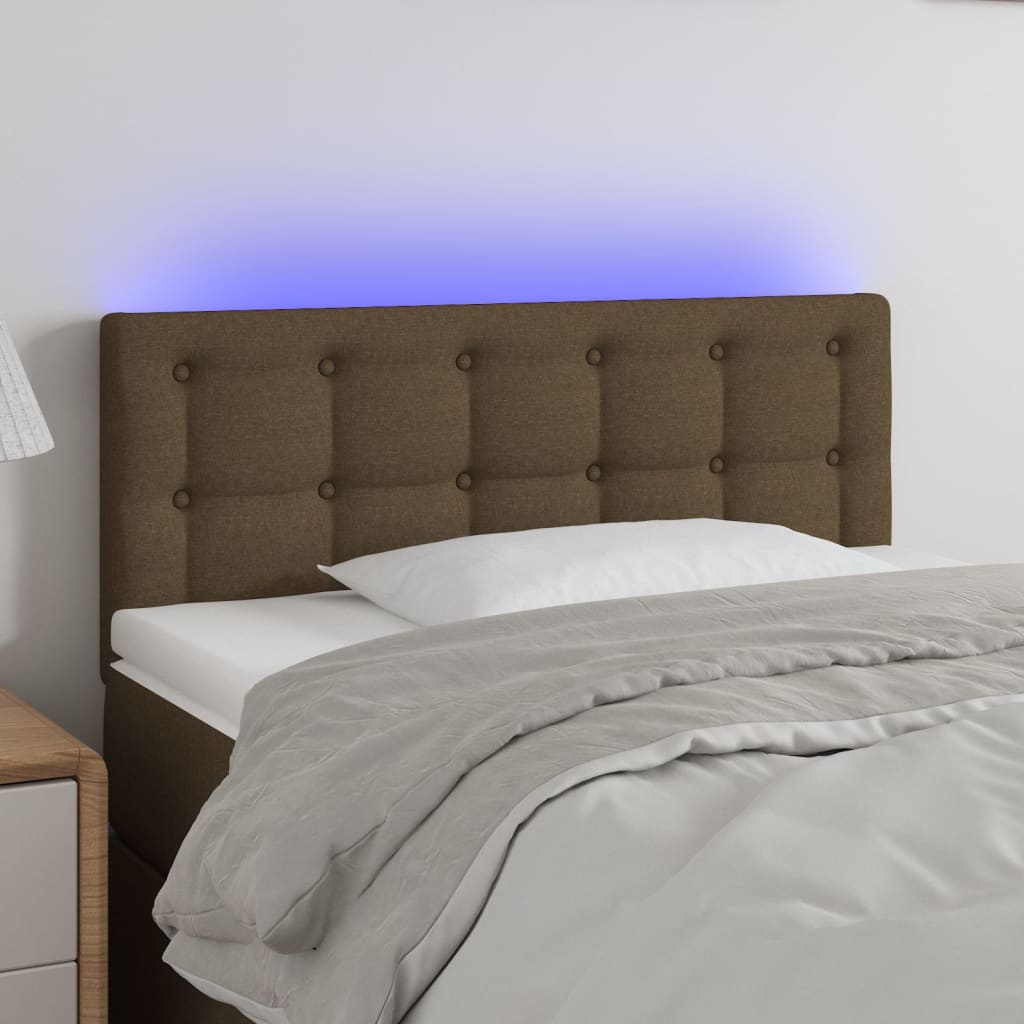 sengegavl med LED-lys 100x5x78/88 cm stof mørkebrun