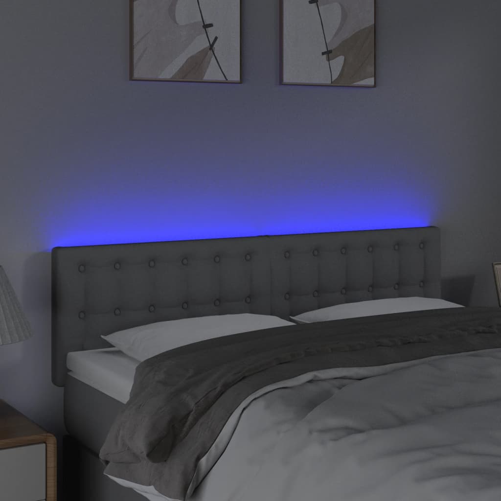 sengegavl med LED-lys 144x5x78/88 cm stof lysegrå
