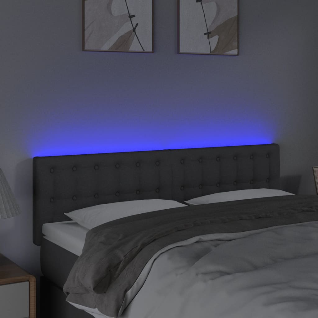 sengegavl med LED-lys 144x5x78/88 cm stof mørkegrå