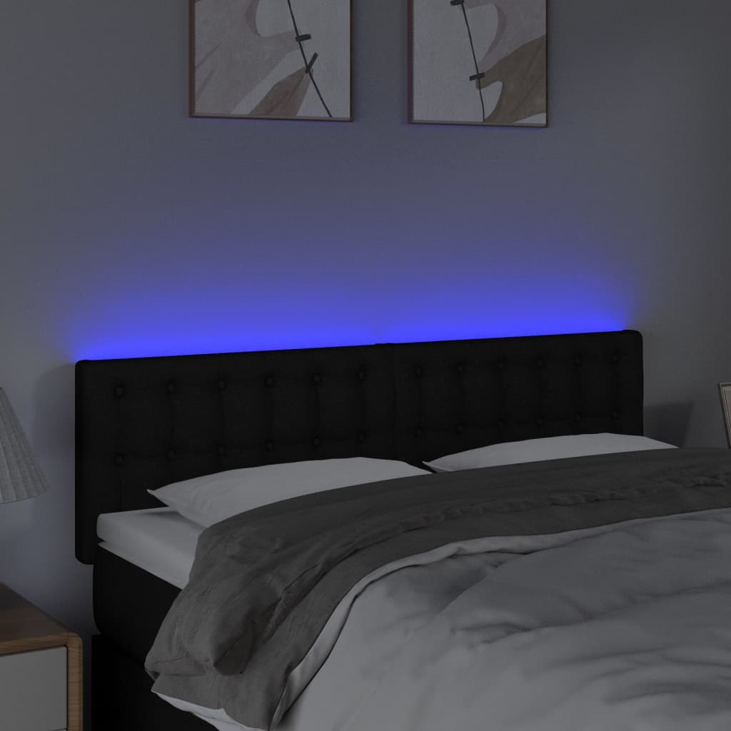 sengegavl med LED-lys 144x5x78/88 cm stof sort