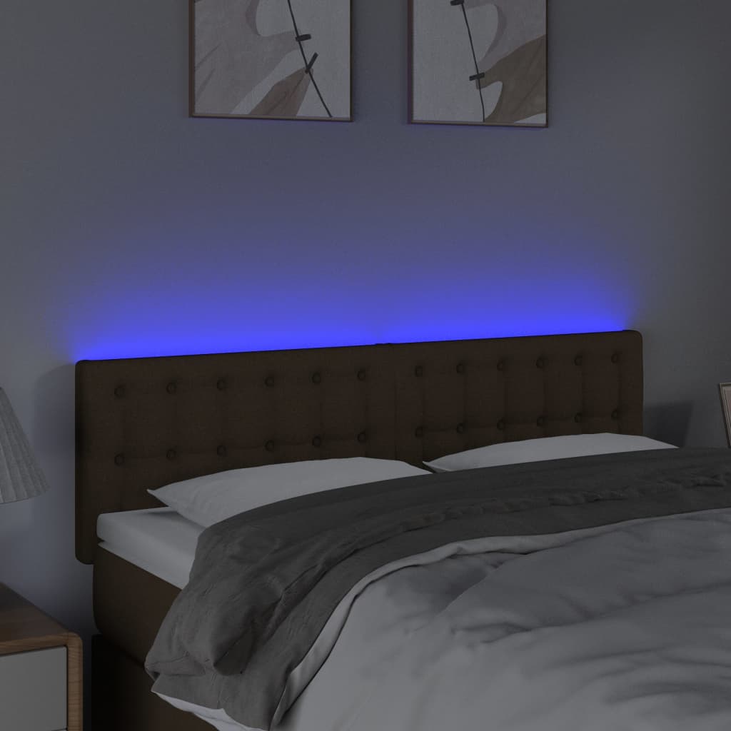 sengegavl med LED-lys 144x5x78/88 cm stof mørkebrun