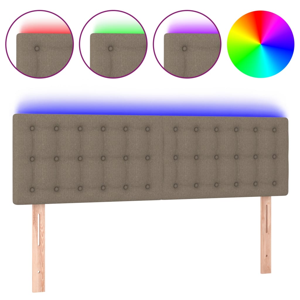 sengegavl med LED-lys 144x5x78/88 cm stof gråbrun