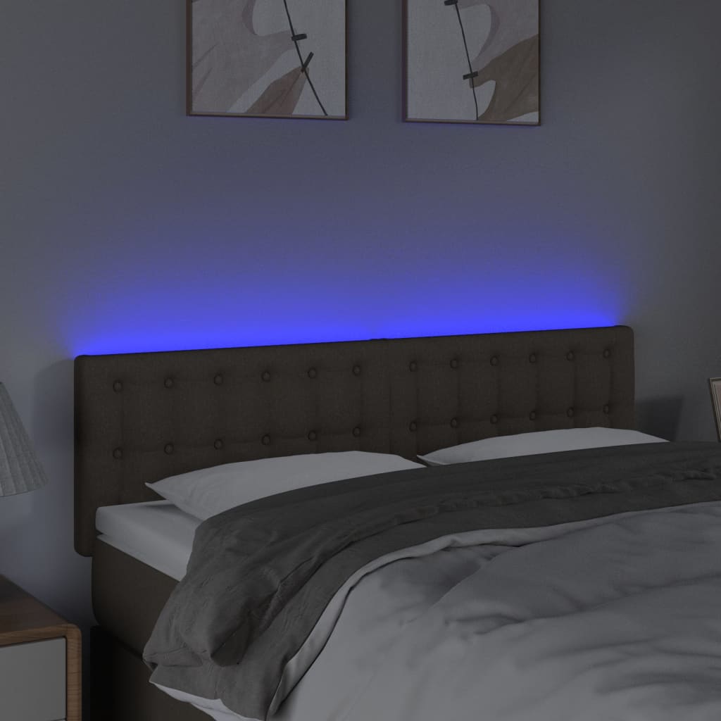 sengegavl med LED-lys 144x5x78/88 cm stof gråbrun