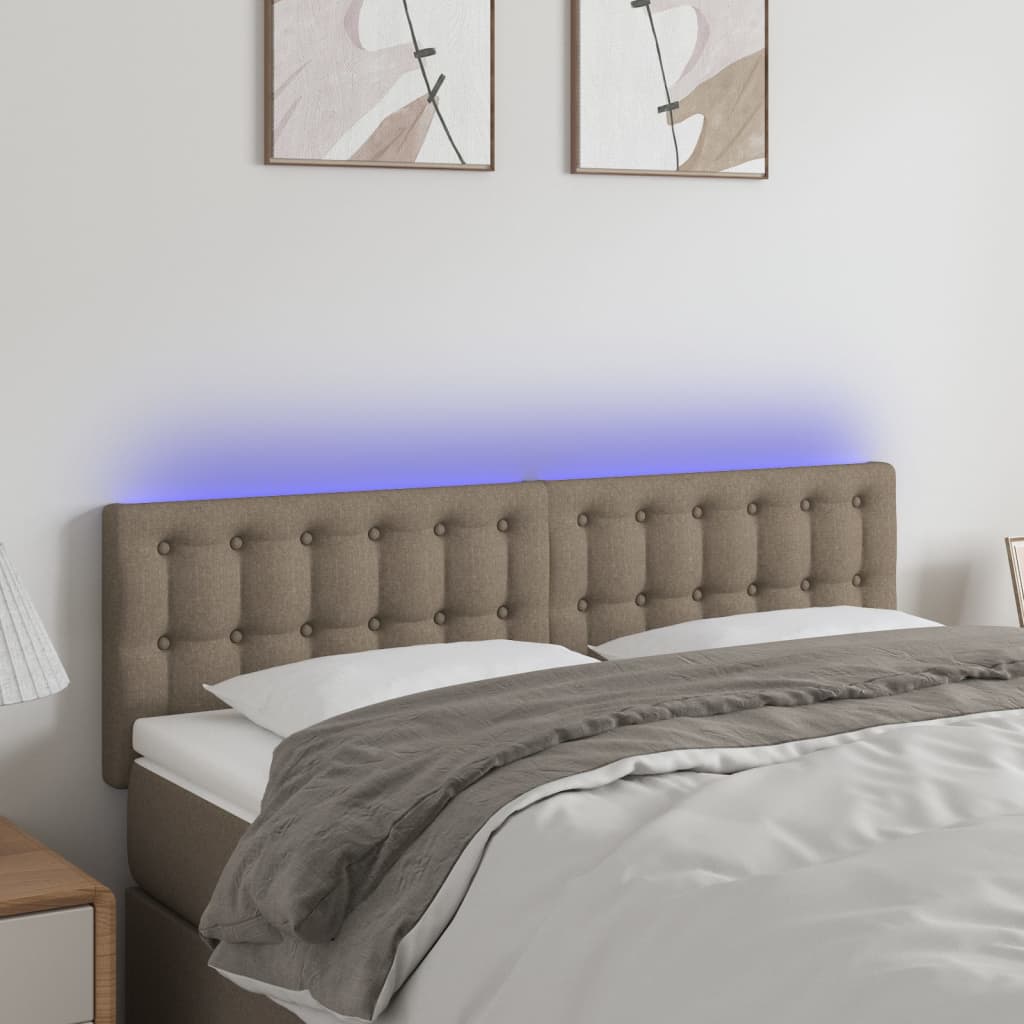 sengegavl med LED-lys 144x5x78/88 cm stof gråbrun