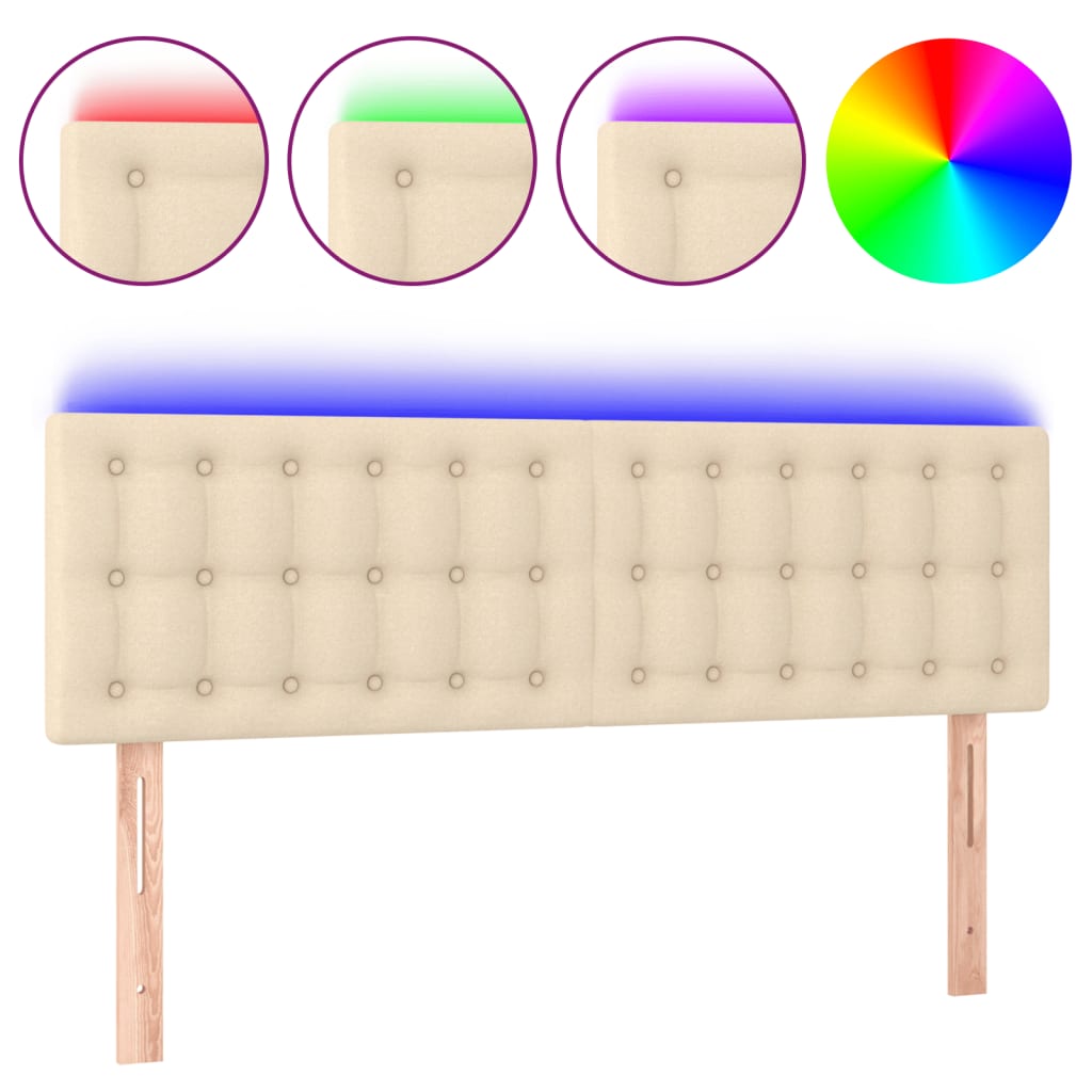 sengegavl med LED-lys 144x5x78/88 cm stof cremefarvet