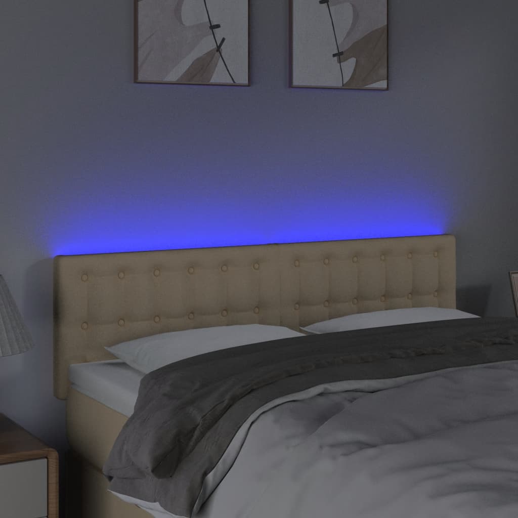sengegavl med LED-lys 144x5x78/88 cm stof cremefarvet