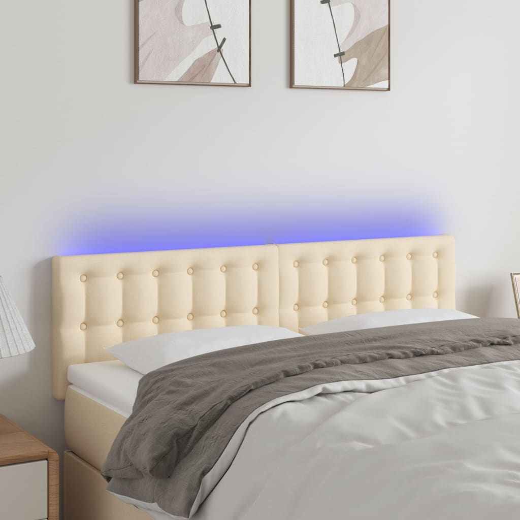 sengegavl med LED-lys 144x5x78/88 cm stof cremefarvet