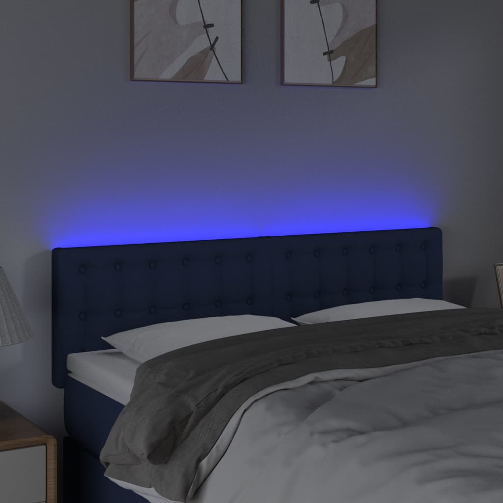 sengegavl med LED-lys 144x5x78/88 cm stof blå